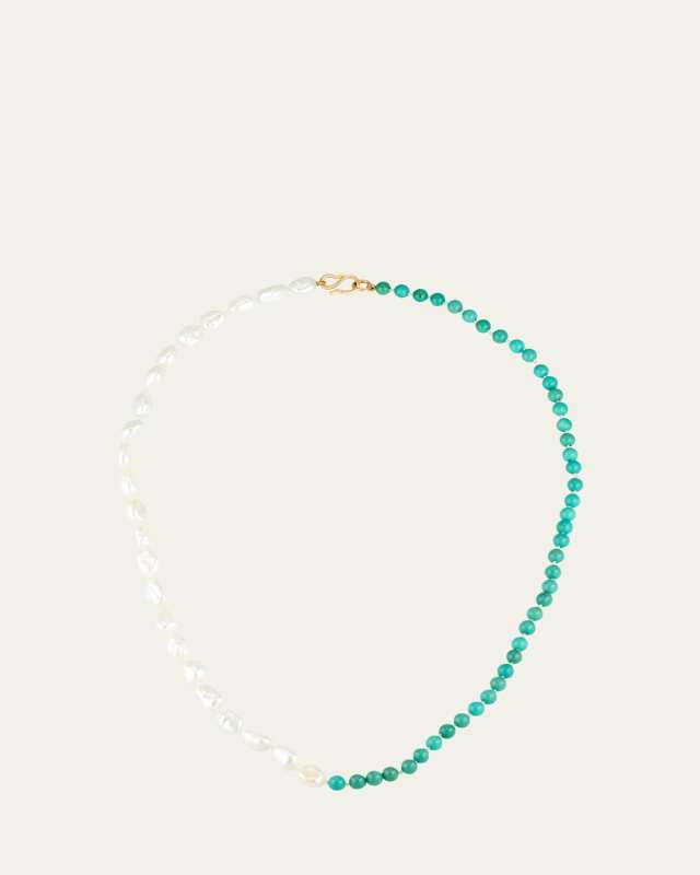 Turquoise and Keshi Pearl Necklace in 18K Yellow Gold, 16"L